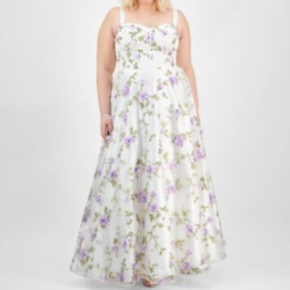 Say Yes To The Prom Dresses & Skirts - Say Yes Trendy Plus Size Floral Print Applique Gown Light purple 18W NEW